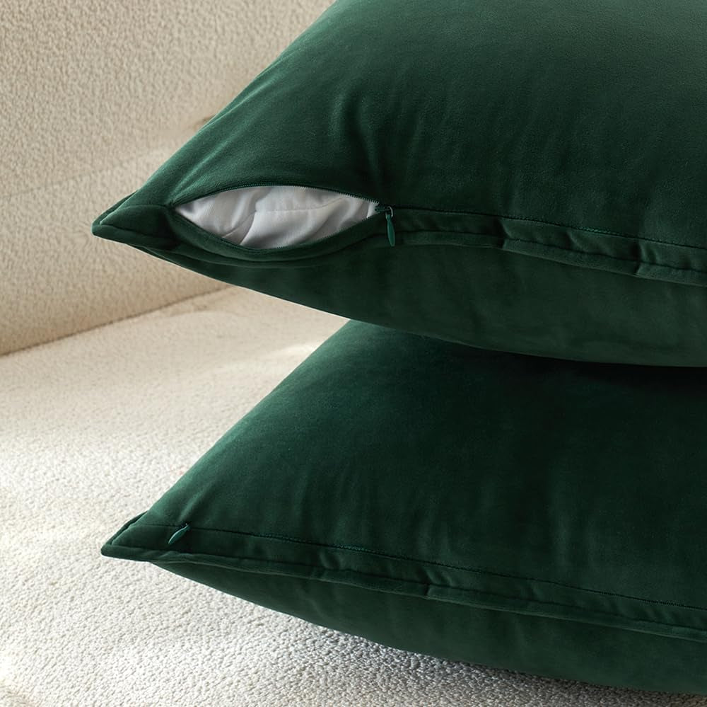 Pack of 2 Christmas Decorative Velvet Throw Pillow Cover Soft Pillowcase Solid Square Cushion Case for Winter Sofa Bedroom Car 16X16 Inch Army Green