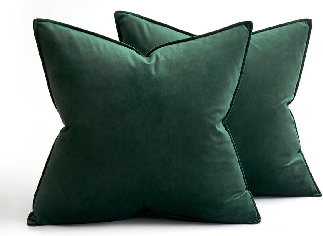 Pack of 2 Christmas Decorative Velvet Throw Pillow Cover Soft Pillowcase Solid Square Cushion Case for Winter Sofa Bedroom Car 20X20 Inch 50X50 Cm Army Green