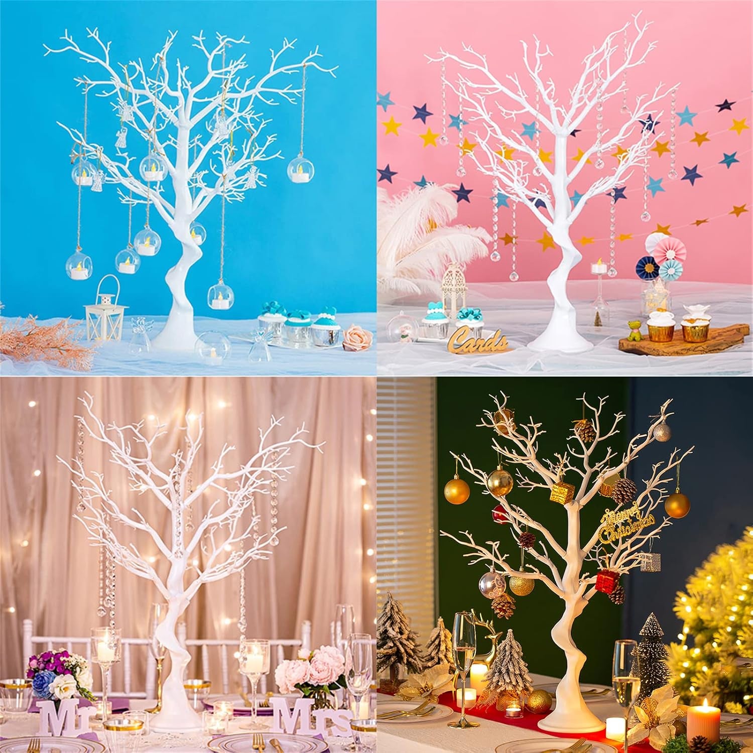 Resin Artificial Tree for Tree Centerpiece, Home Decoration, Wedding Centerpiece, Creative Ornaments Display 30 Inches (30 Inch X 2, White)