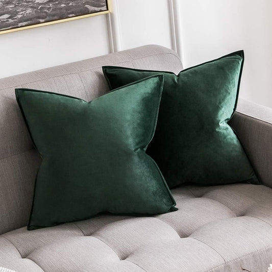 Pack of 2 Christmas Decorative Velvet Throw Pillow Cover Soft Pillowcase Solid Square Cushion Case for Winter Sofa Bedroom Car 16X16 Inch Army Green