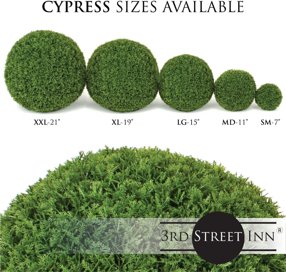 Small Cypress Topiary Ball - Artificial Plant Set - Indoor/Outdoor Wedding Party Decor - Faux Foliage Garden Sphere - Tree and Bush Substitute (7", 2 Pack)