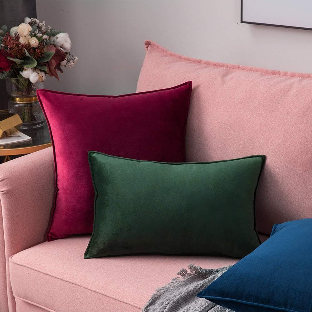 Pack of 2 Christmas Decorative Velvet Throw Pillow Cover Soft Pillowcase Solid Square Cushion Case for Winter Sofa Bedroom Car 20X20 Inch 50X50 Cm Army Green